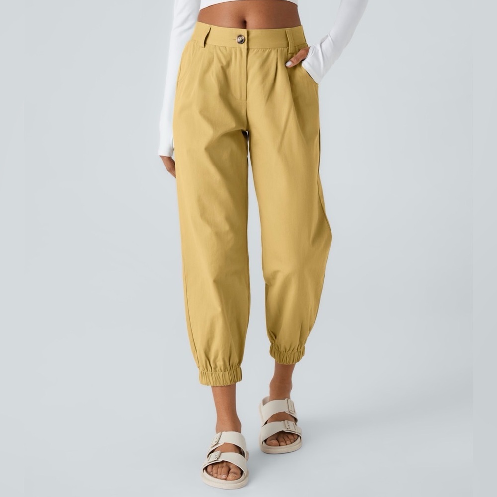 Halara Casual Cotton Jogger Pants In Yellow Jasmine Size Large NWT